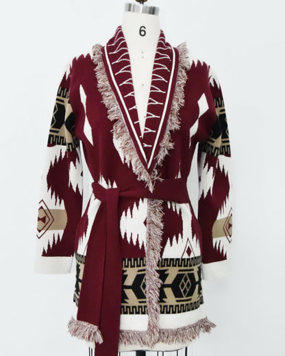 Eunoia Kilya Cardigan Burgundy Printed