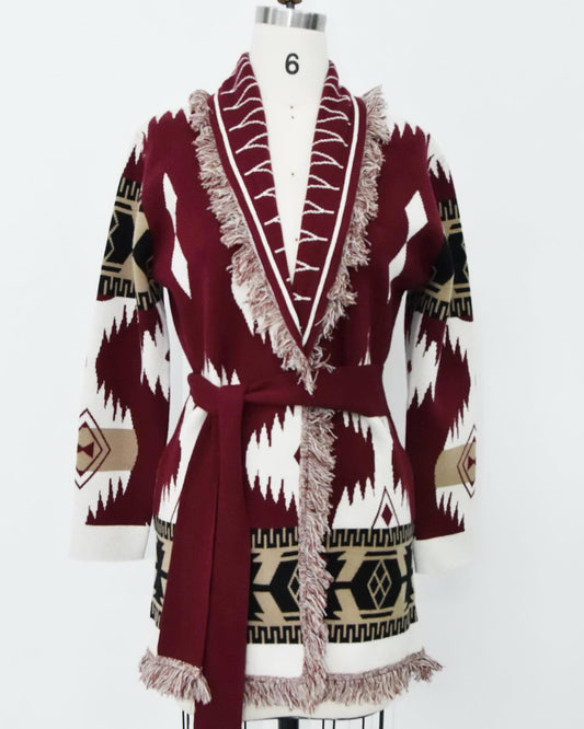 Eunoia Kilya Cardigan Burgundy Printed