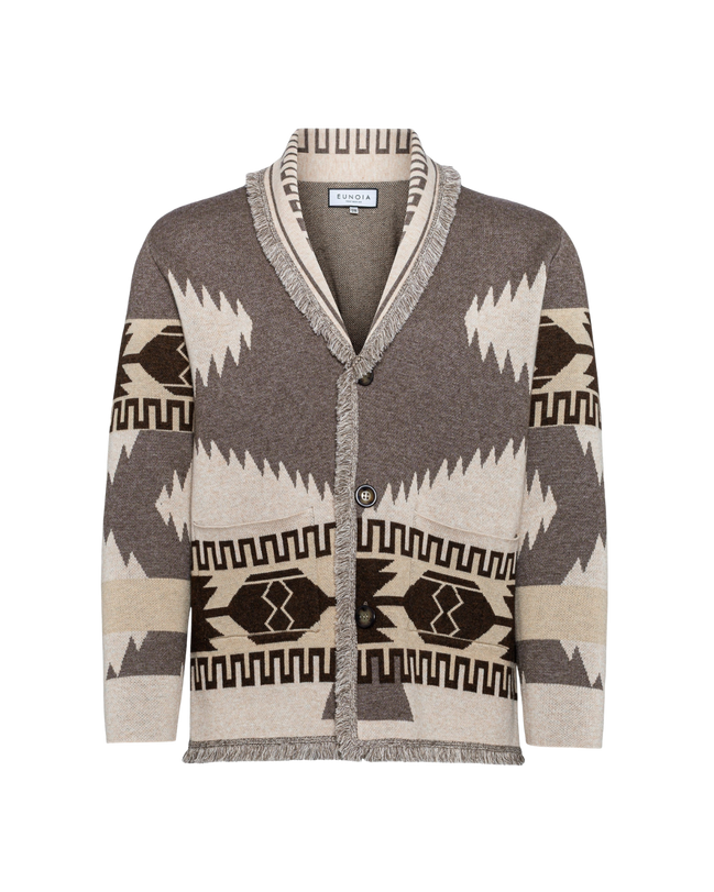 Eunoia man Oliver Cardigan Grey/Beige mix