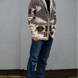 Men's grey and beige merino wool cardigan with geometric Nordic knit and fringed shawl collar